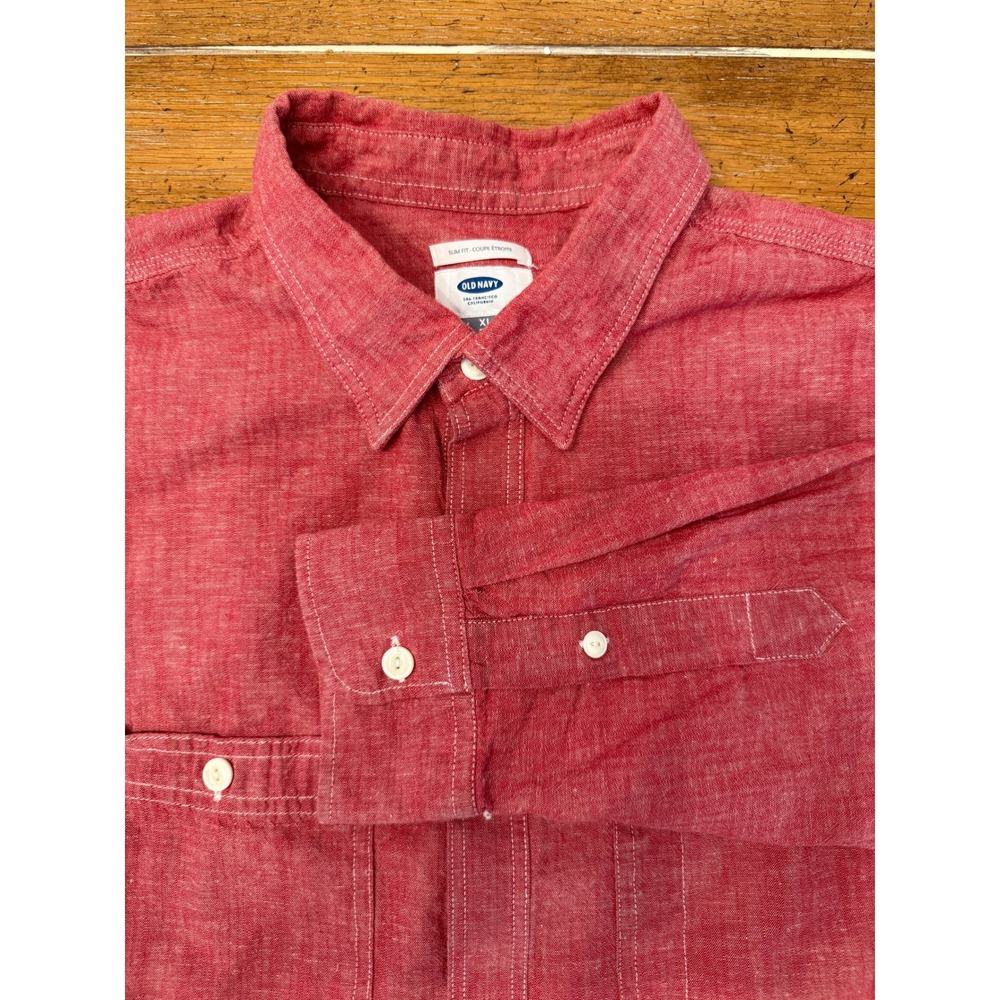 Old‎ Navy Slim Fit Rust Red Long Sleeve Button Down Shirt Mens XL Fall Casual